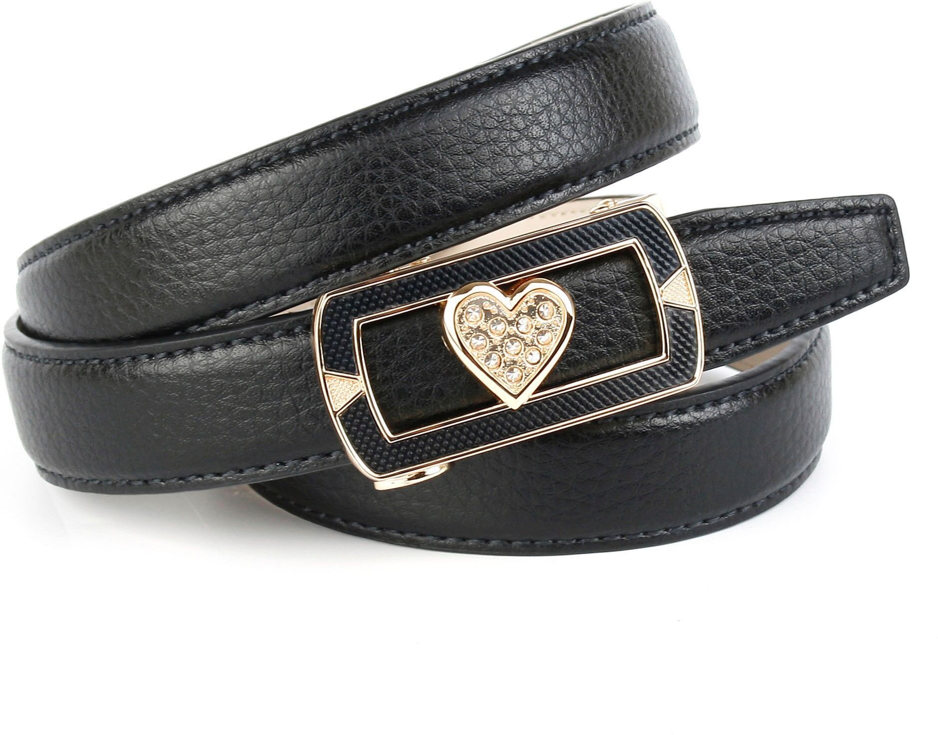 Ledergürtel ANTHONI CROWN, Damen, Gr. 75, schwarz, Leder, unifarben, Gürtel Ledergürtel, mit aufwendiger Schmuck-Schliesse, Herz, Glitzersteine schwarz 75