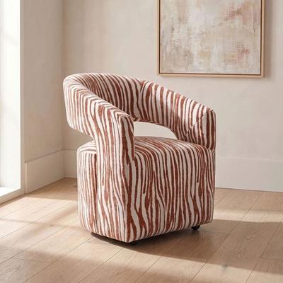 Esofastore Orange Finish Upholstered Solid Wood Casters Dining Arm Chair