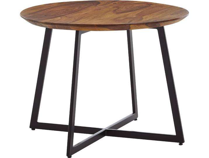 Wohnling Couchtisch Rund 60x60x45cm Sheesham Massivholz Metall Modern Wohnzimmer