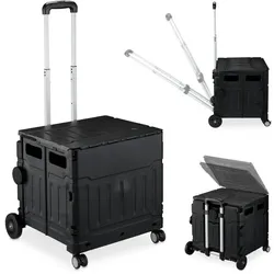 Relaxdays Einkaufstrolley mit Deckel Schwarz,Silber