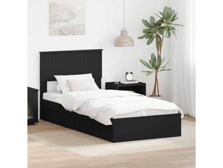 RJPLMFV Aufbewahrungsbett mit Schublade, Schwarz, 90 x 190 cm, Holz Lattenrost inklusive, praktische Aufbewahrung, modernes Design, kein Lattenrost notwendig