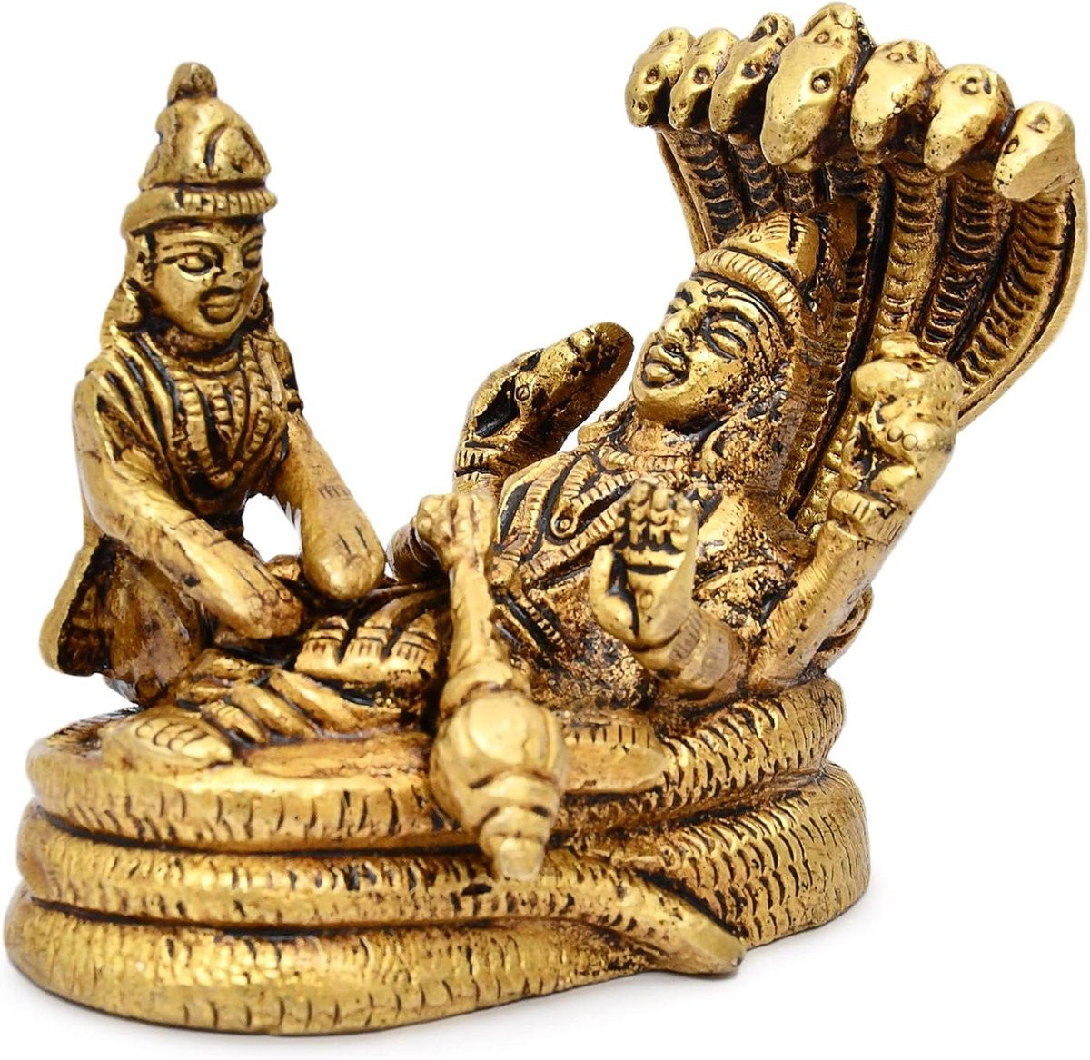 Lakshmi Narayan Messing Beeld - Handgesneden Vishnu Laxmi Idool voor Thuis Decoratie - Goud - Hoogte: 74 cm