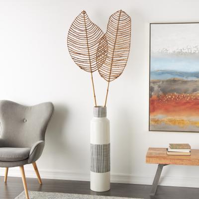 ARCILLA ELEMENTAL Light Brown Bamboo Wood Handmade Tall Palm Leaf Woven Stick Leaf Home Decor Natural Foliage with Varying Shapes (Set of 2)