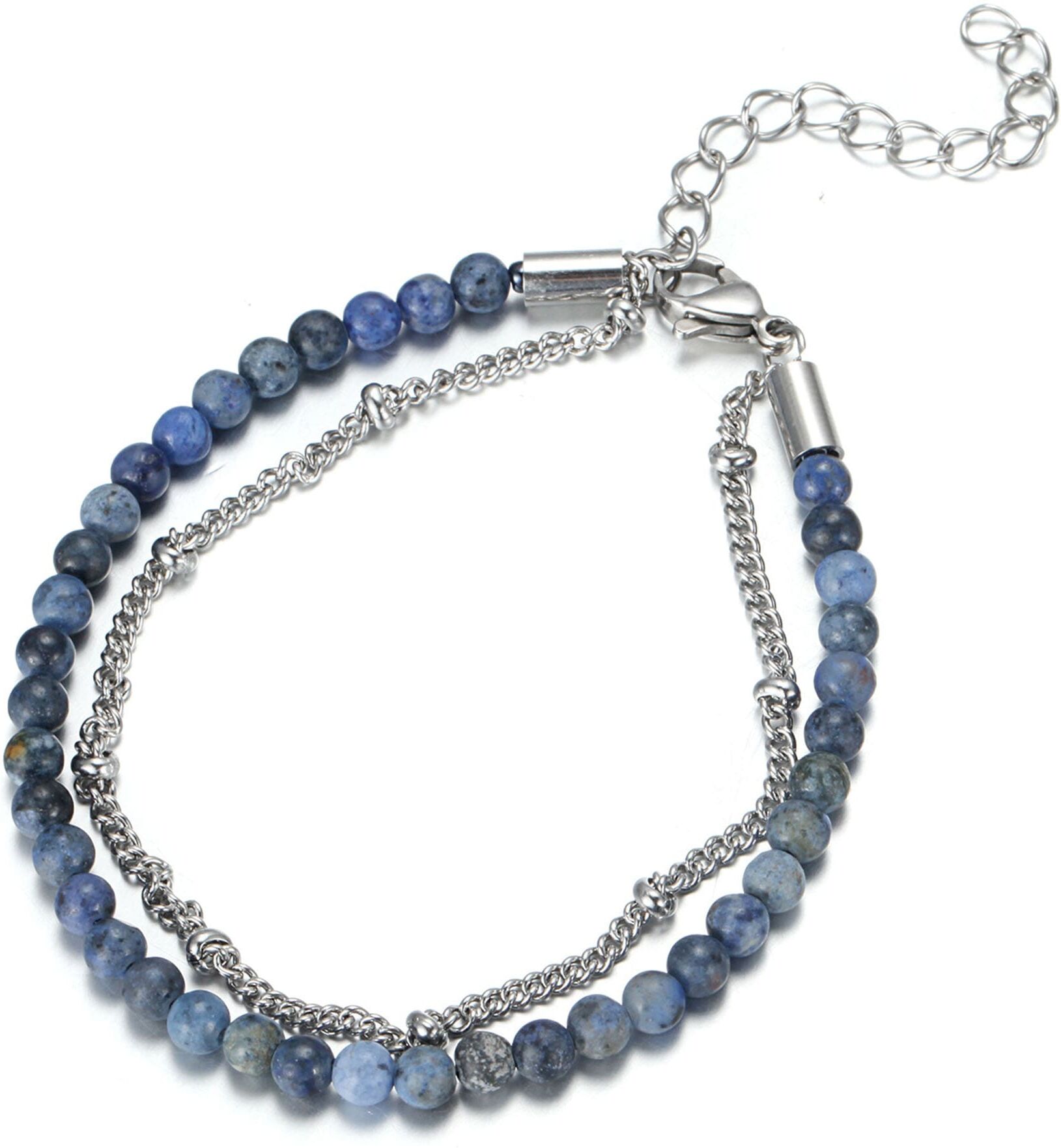Fusskette FIRETTI "Schmuck Geschenk KörperSchmuck", blau (edelstahlfarben, blau, blau), Fussketten, Damen, Edelstahl, Fusskette, mit Türkis, Achat oder Dumortierit edelstahlfarben, blau, blau Edelstahl