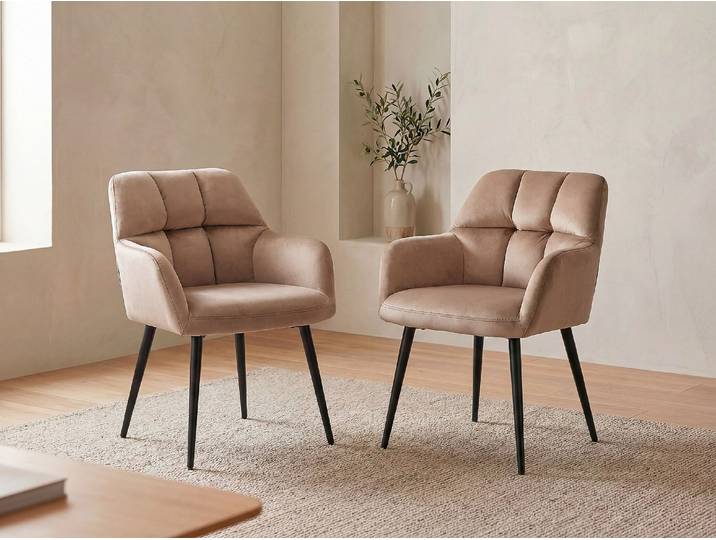 Stuhl 6er-Set - Samt & Metall - Beige - PEGA von Pascal MORABITO