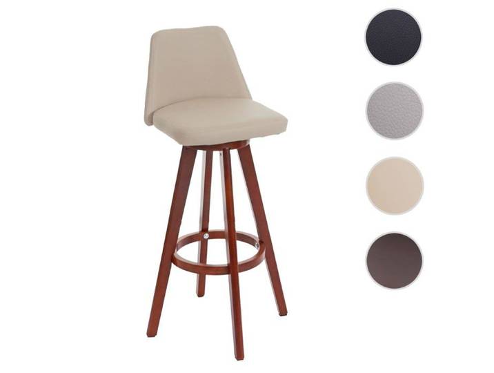 Tabouret de bar HWC-C43 chaise de bar tabouret de comptoir bois similicuir pivotant ~ crème