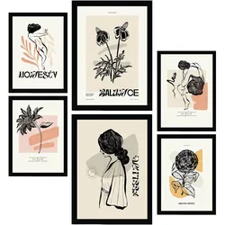 POSTER Set Mit 6 In Schwarzer Tinte Gefühle Kunstdrucke Im Skizzenstil Für Innenarchitektur A3 & A4 Schwarzer Rahmen