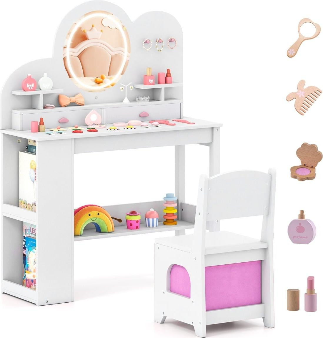 Northix Kindertafel met verlichting, spiegel en stoeltje