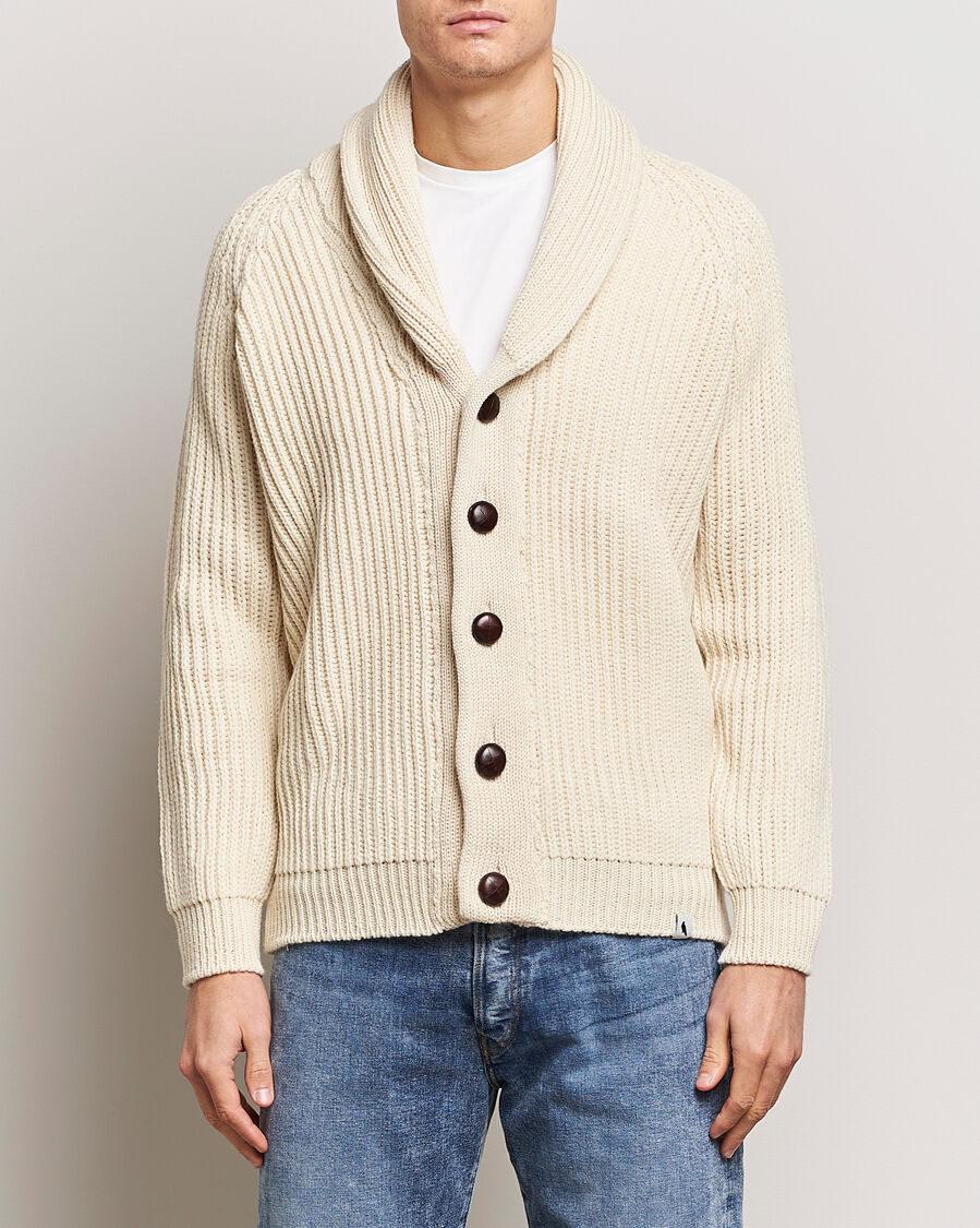 Peregrine Wilkinson Ribbed Wool Cardigan Ecru men L Beige