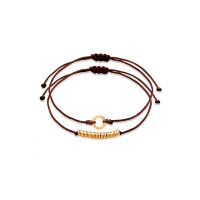 Armketten Set ELLI "Armband Beads Kreis Nylon 2er Set 925 Sterling Silber" Gr. 160, braun, Armbänder, Damen, Silber 925 (Sterlingsilber)