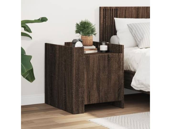 HEFZGDB Nachttisch Braun Eichen-Optik 45x50x50 cm Holzwerkstoff mit Stauraum Fach, robuste Tischplatte, feuchtigkeitsbeständig, einfach zu reinigen, Zwei Montagemöglichkeiten,