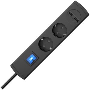 Kopp Steckdosenleiste UNOversal plus, 1,4m Kabel, 2-fach, 2x USB-A, in schwarz mit Schalter