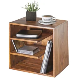 KADIMA DESIGN Beistelltisch 43x43x30 cm Sheesham Massivholz Design Nachttisch, Kleiner Wohnzimmertisch mit Ablagen, Designer Holztisch massiv, Nachtkonsole