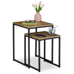 Relaxdays Beistelltisch 2er Set Holzoptik Braun,Schwarz
