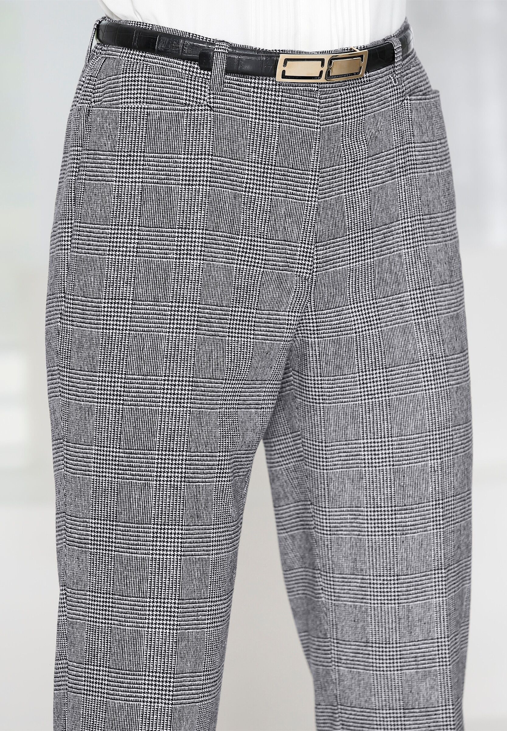 Bügelfaltenhose COME ON "Hose Bügelfaltenhose mit Taillenabnähern", Damen, Gr. 52, N-Gr, grau (schwarz, weiß glencheck), Basic, gerade, Hosen Bügelfaltenhose