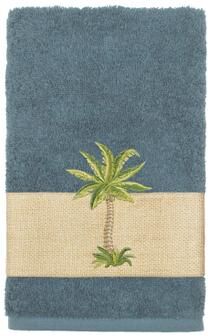 Authentic Hotel and Spa Turkish Cotton Palm Tree Embroidered Teal Hand Towel