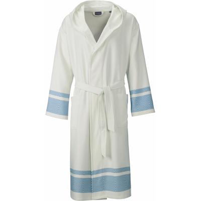 Unisex-Bademantel EGERIA "Lynn, ideal für Sauna & Spa, Hotelbademantel, Morgenmantel" Gr. S, blau, L:120cm, Leichtfrottee, Hausmäntel, mit Kapuze, extraleichte Qualität