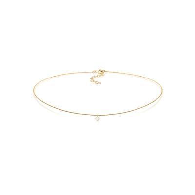 Choker ELLI "Halskette Choker mit Anhänger Mondstein Rund 925 Silber" Gr. 36, gold, Halsketten, Damen, mit Steinen, Silber 925 (Sterlingsilber)
