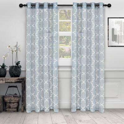 Superior Decorative Quatrefoil Embroidered Sheer Curtain Set with 2 Panels