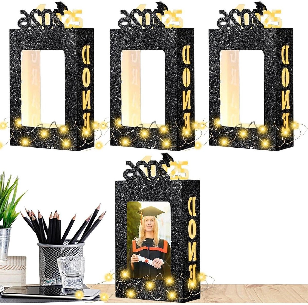 Set van 4 Afstudeer Fotolijsten met LED-verlichting voor decoratie