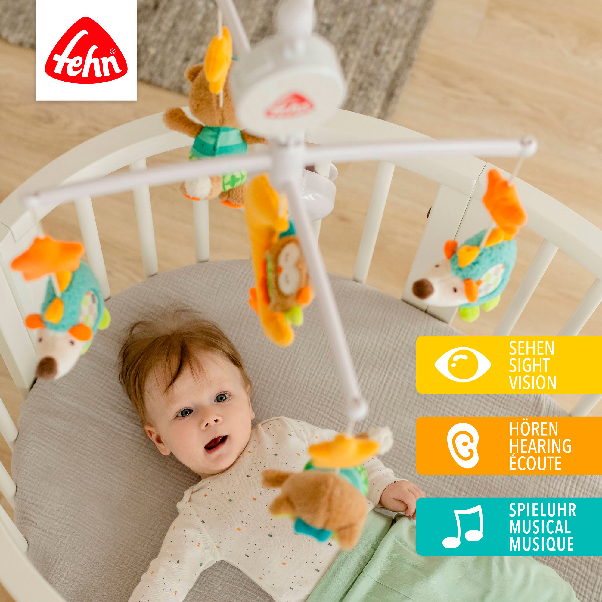 Mobile FEHN "Sleeping Forest, Musikmobile", bunt, Mobilés, BabyB:40cm H:65cm, Kunststoff, Plüsch, Softvelour, Mobile, B:40cm H:65cm