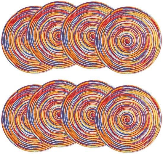 Set van 8 ronde placemats met grafisch regenboogmotief, katoen, 38 cm
