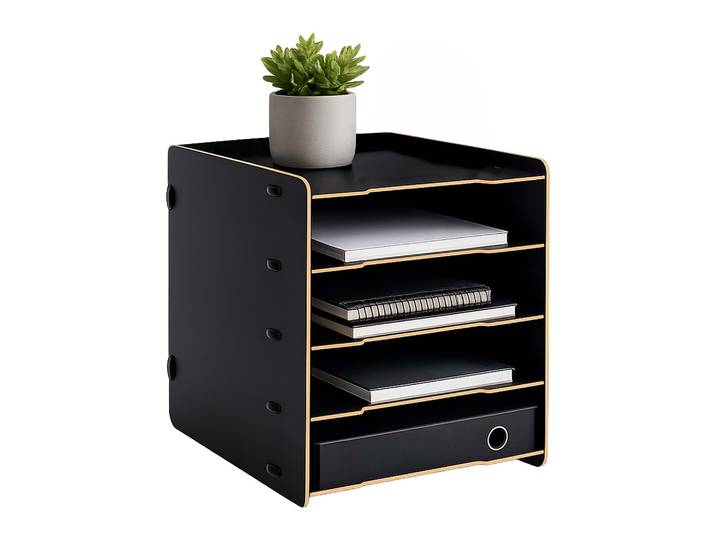 Relaxdays Range-documents A4 Noir\, 5 Compartiments\, 29\,5 × 25 × 31\,5 Cm\, Mdf\, Montage Emboîté