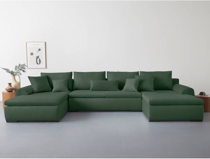 Wohnlandschaft HOME AFFAIRE Win U-Form, B: 366 cm - OTTO. Verlässliche Qualität. , grün (dunkelgrün), B:366cm H:85cm T:176cm, 100% Polyester, Sofas, Wohnlandschaft, Schlaffunktion, Bettkasten & 5 Zierkissen