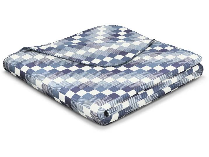 Wohndecke BIEDERLACK Stairway , blau (blau, ecru), B:150cm L:200cm, Baumwolle, Polyacryl, Polyester, Wohndecken, Wohndecke, mit geketteltem Zierstich, kleines Karo