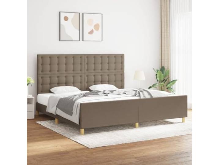 Atmungsaktiver Polsterstoff Hohenverstellbares Kopfteil Bettgestell Taupe Bettgestell ohne Matratze Taupe 200x200 cm Stoff mit verstellbarem Kopfteil stabil Holz Lattenrost Schlafzimmer Möbel