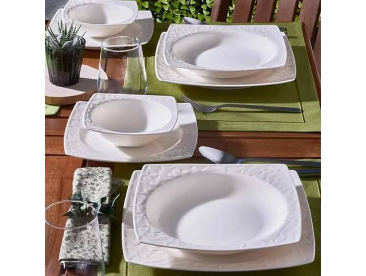 NORDIC SCHILLER Porzellan Tafelservice, 6 Personen, 24-tlg., Vivente Elegant Geschirr Set, Teller Set, Suppenteller, Essteller, Dessertteller, Servierteller, Geschirrsets
