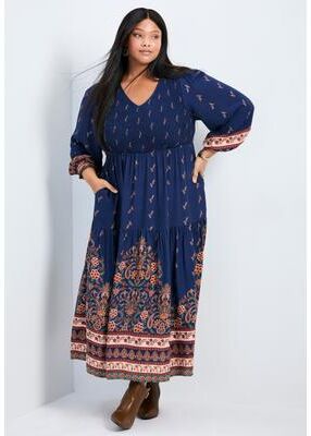 Plus Size Women's Sherry Shirred Bodice Maxi Dress by Avenue in Folklore (Size 14)