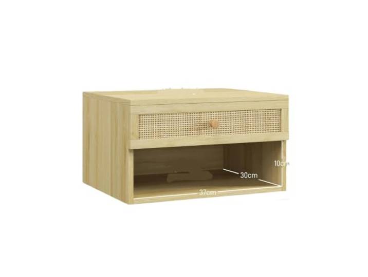2er-Pack schwebender Nachttisch aus Rattan Offenes Schubladenregal for natürliche Nutzung