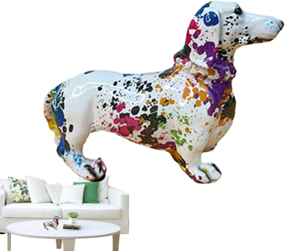 Handgemaakt Graffiti Hond Beeldje voor Woonkamer Decoratie - Multicolor - Lengte: 20 cm