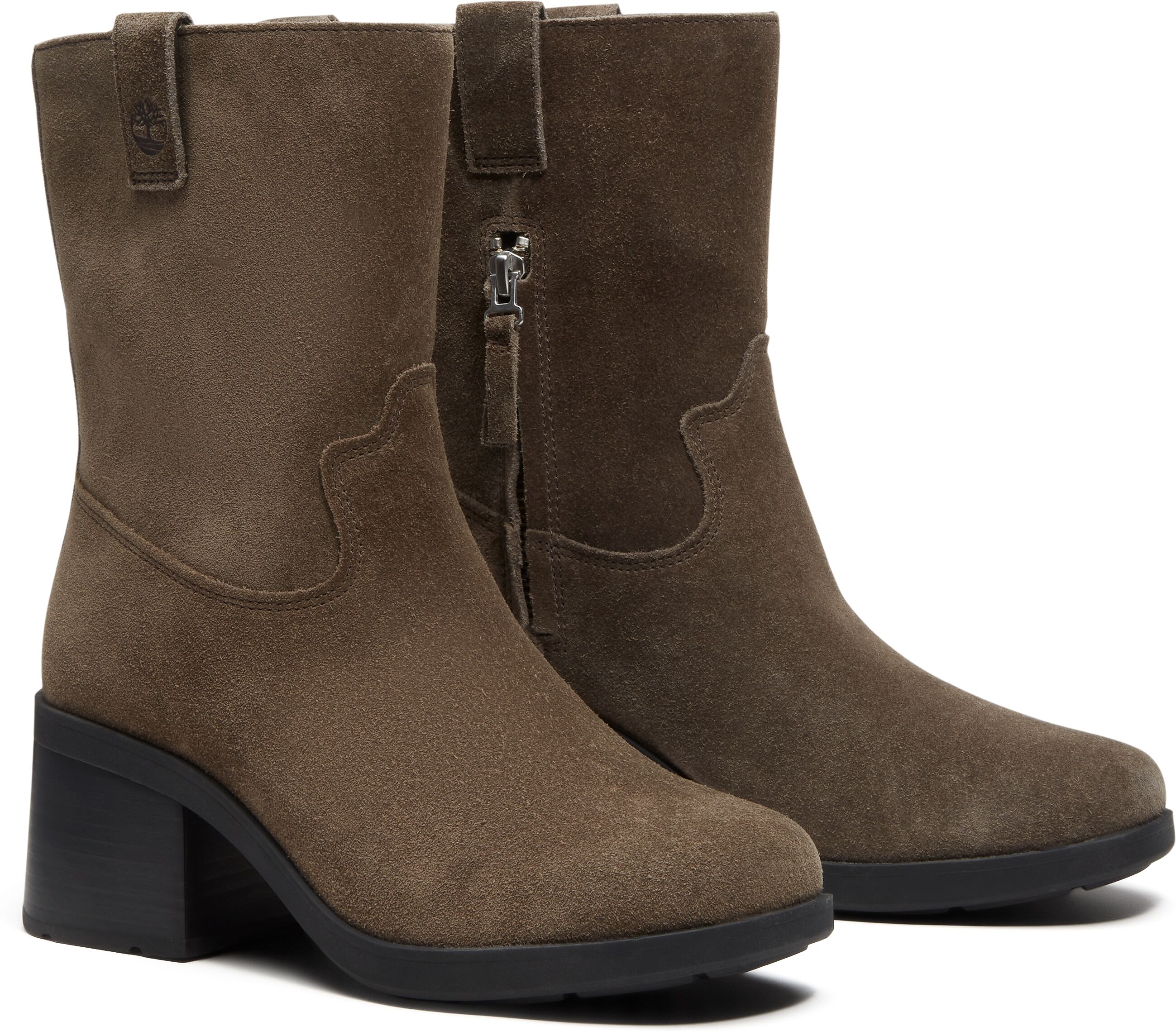 Stiefelette TIMBERLAND "BELLEVAUX - MID ZIP UP BOOT", Damen, Gr. 39,5, Synthetik, schwarz braun suede, Leder, Schuhe Stiefelette schwarz braun suede 39,5, Synthetik
