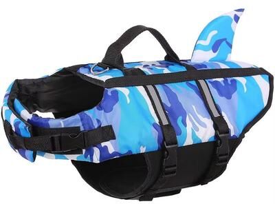 Inspired Finds Adjustable Camouflage Pet Dog Life Jacket Swim Vest For Water Safety blue xs
