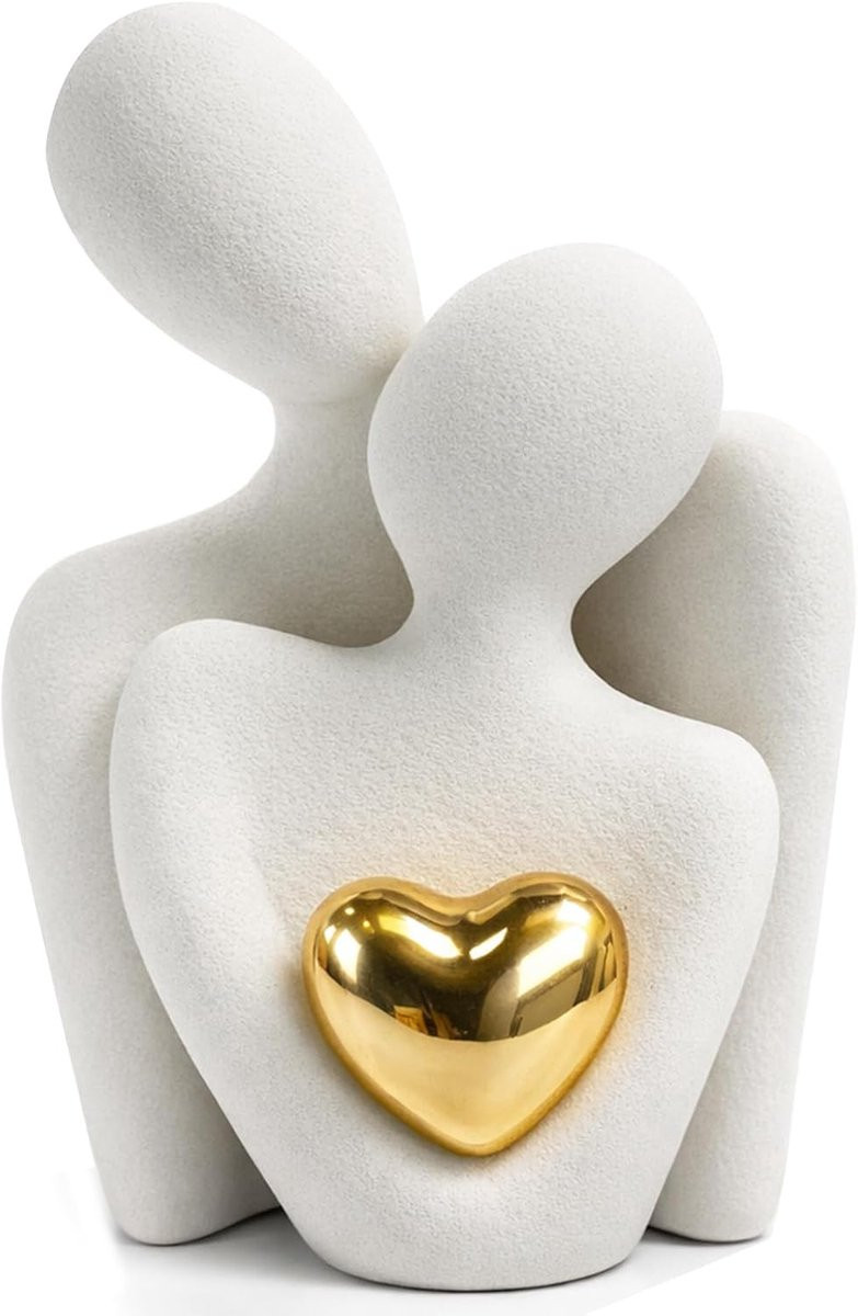 Wit Keramisch Liefdespaar Sculptuur voor Interieur Decoratie, Hoogte: 9 cm