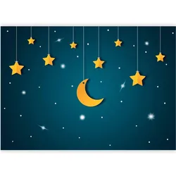 Artgeist, Tapete, Fototapete - Skyline - turquoise night sky landscape with stars for children (250 x 175 cm)
