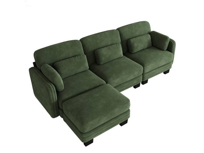 Canapé modulable en chenille avec pouf, 253x88x88 cm, vert
