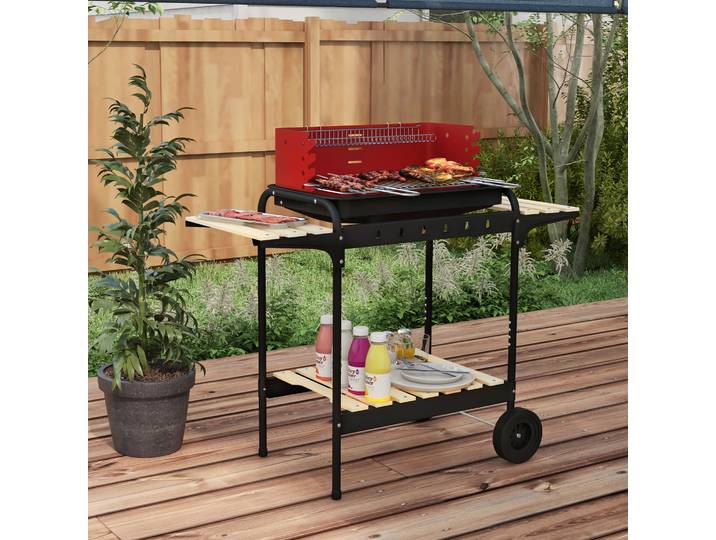 Outsunny Barbecue Charbon Sur Pied Gril Réglable Rouge