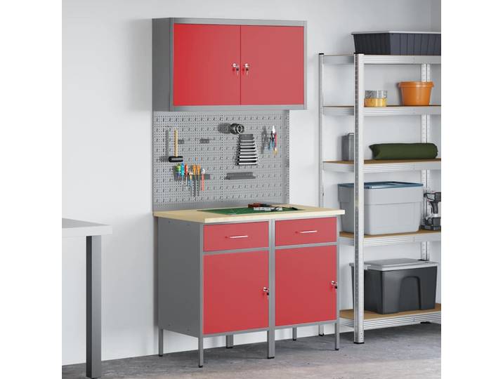 vidaXL Werkbank 5 Stk. Rot und Grau Ingenieure Holz und Stahl