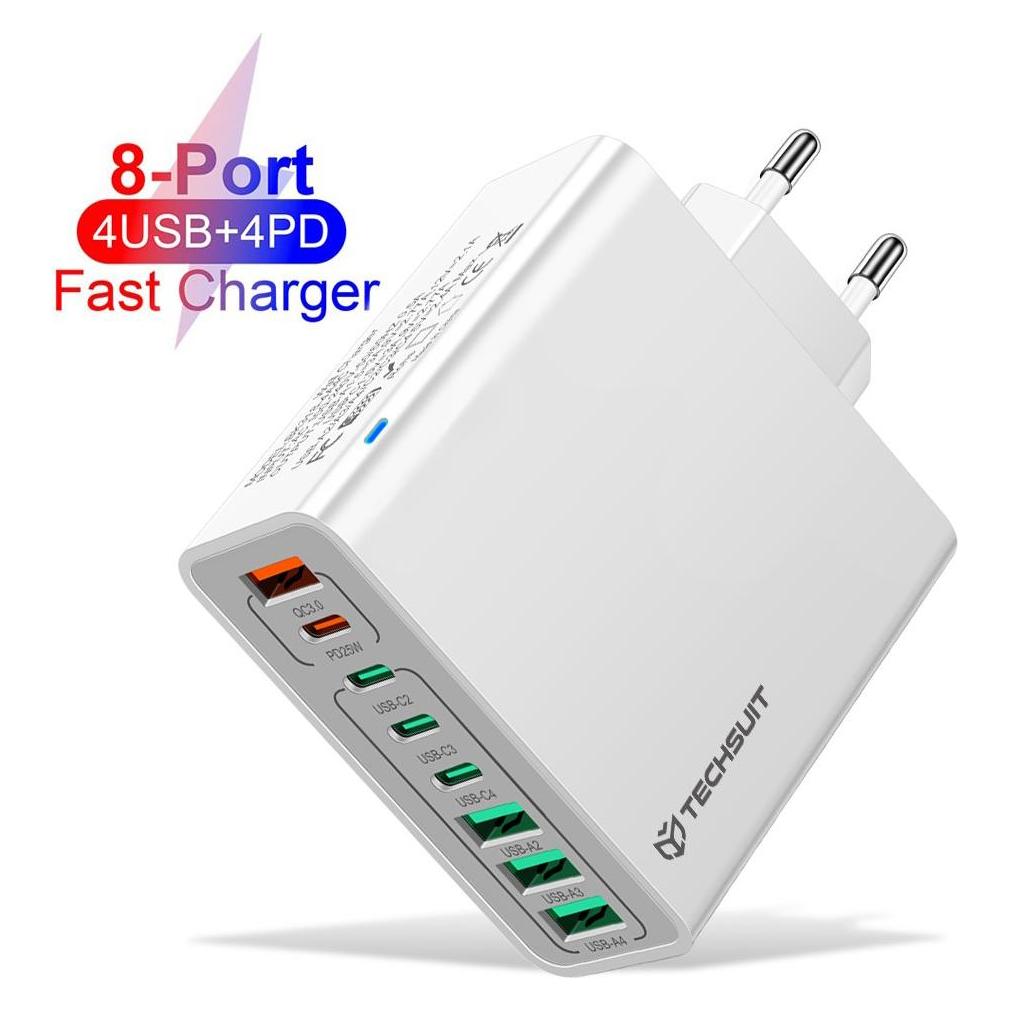 Techsuit Wall Charger (CHPD224) (65 W, 8 Ports) (56365277)