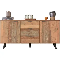 Vintage Sideboard 140x35x70 cm mit 3 Schubladen, verstellbaren Regalen, großem Stauraum, Retro Holz, TV-Schrank für Wohnzimmer