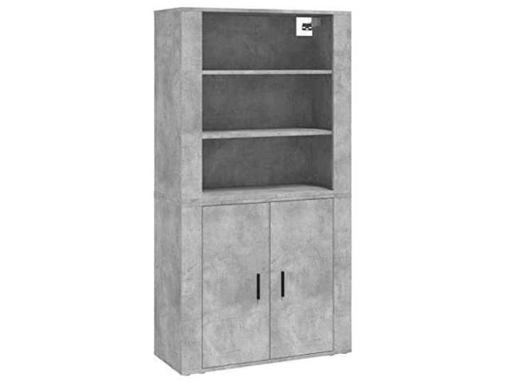 Kaorsrow Highboard Betongrau Holzwerkstoff 2-Teilig 80x33x150 cm Platzsparender Schrank aus Holzwerkstoff für Wohnzimmer und Flur mit viel Stauraum und fester Wandbefestigung.