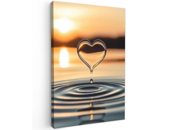 LEINWANDBILD Herz - Wasser - Sonnenuntergang - Natur - Zen Wanddeko 40x60 cm