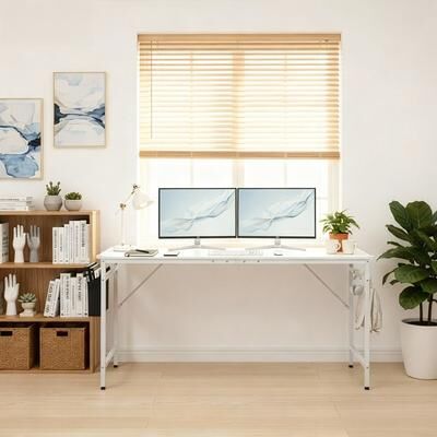 karlinc 63” Computer Desk for Home Office ,Study Writing Desk with Storage, Side Hooks , Adjustable Feet