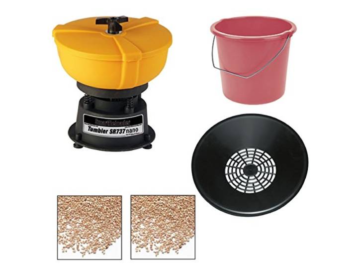SMARTRELOADER Hülsenreinigungsgerät SR737, 2Kg Reinigungsgranulat Komplett-Set, Sieb, Eimer, 2Kg Poliergranulat, geeignet für die Reinigung und das Polieren von Hülsen und kleine Metallteile