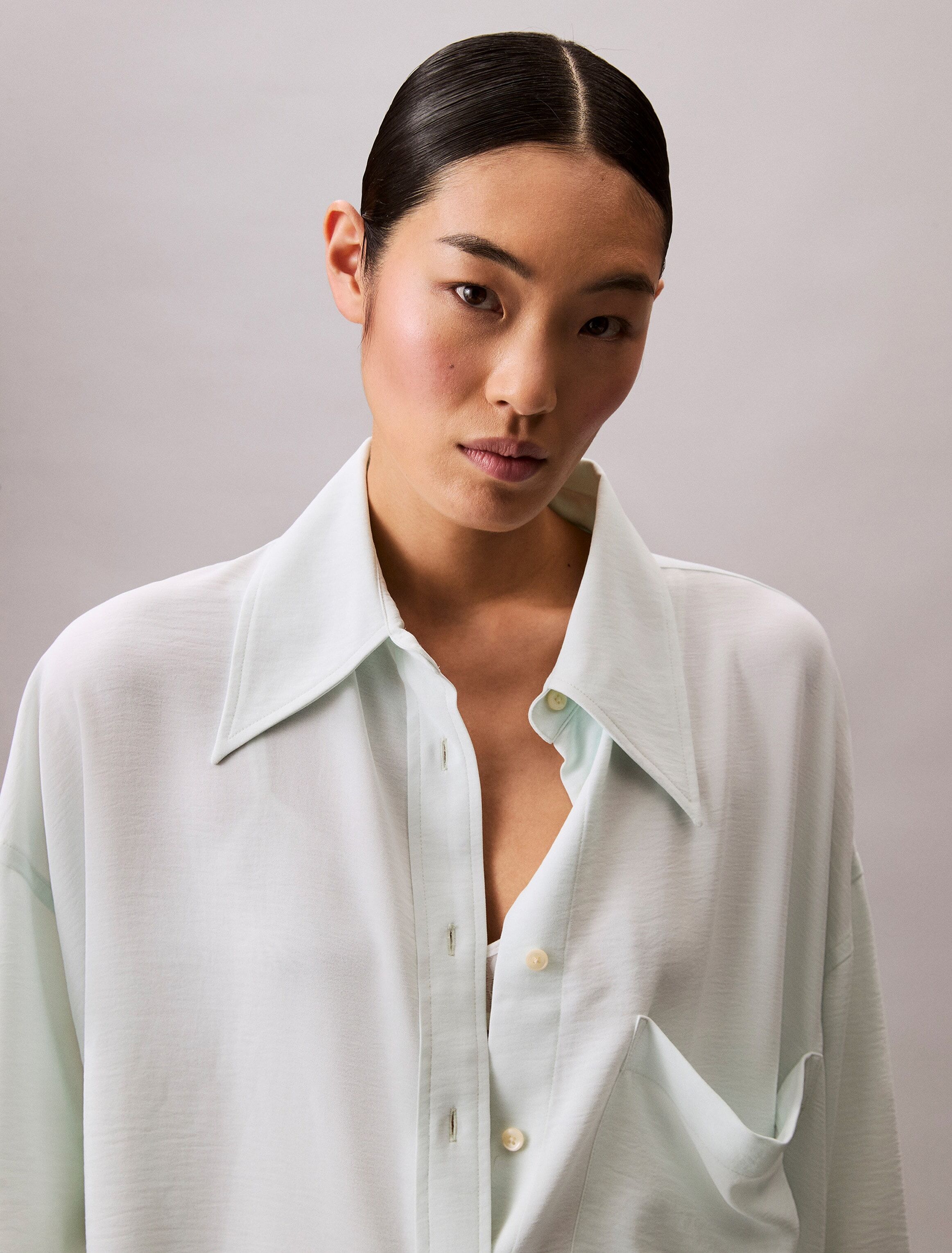 Hemdbluse CALVIN KLEIN "GAUZE SHIRT", Damen, Gr. XXS (34), weiss (billowing sail), Web, Obermaterial: 100% Polyester, unifarben, regular fit lang, Rundhals, angeschnitten,eingesetzt Manschette, Blusen Hemdbluse, Mit Rundhalsausschnitt billowing sail XXS (