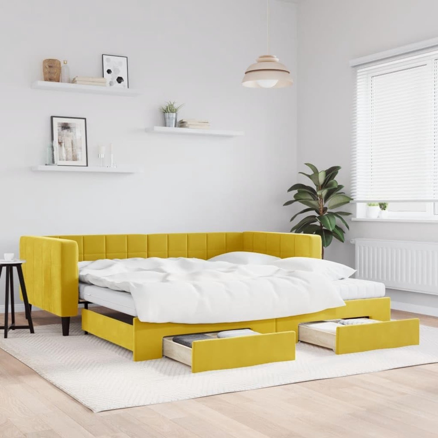 Geel fluwelen bedframe met lades voor slaapkamer of woonkamer, 100 x 200 cm