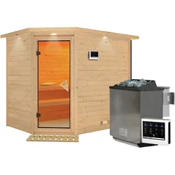 Karibu Sauna Tanami-9kWBioofen-Steuergerät-Inkl.Dachkranz